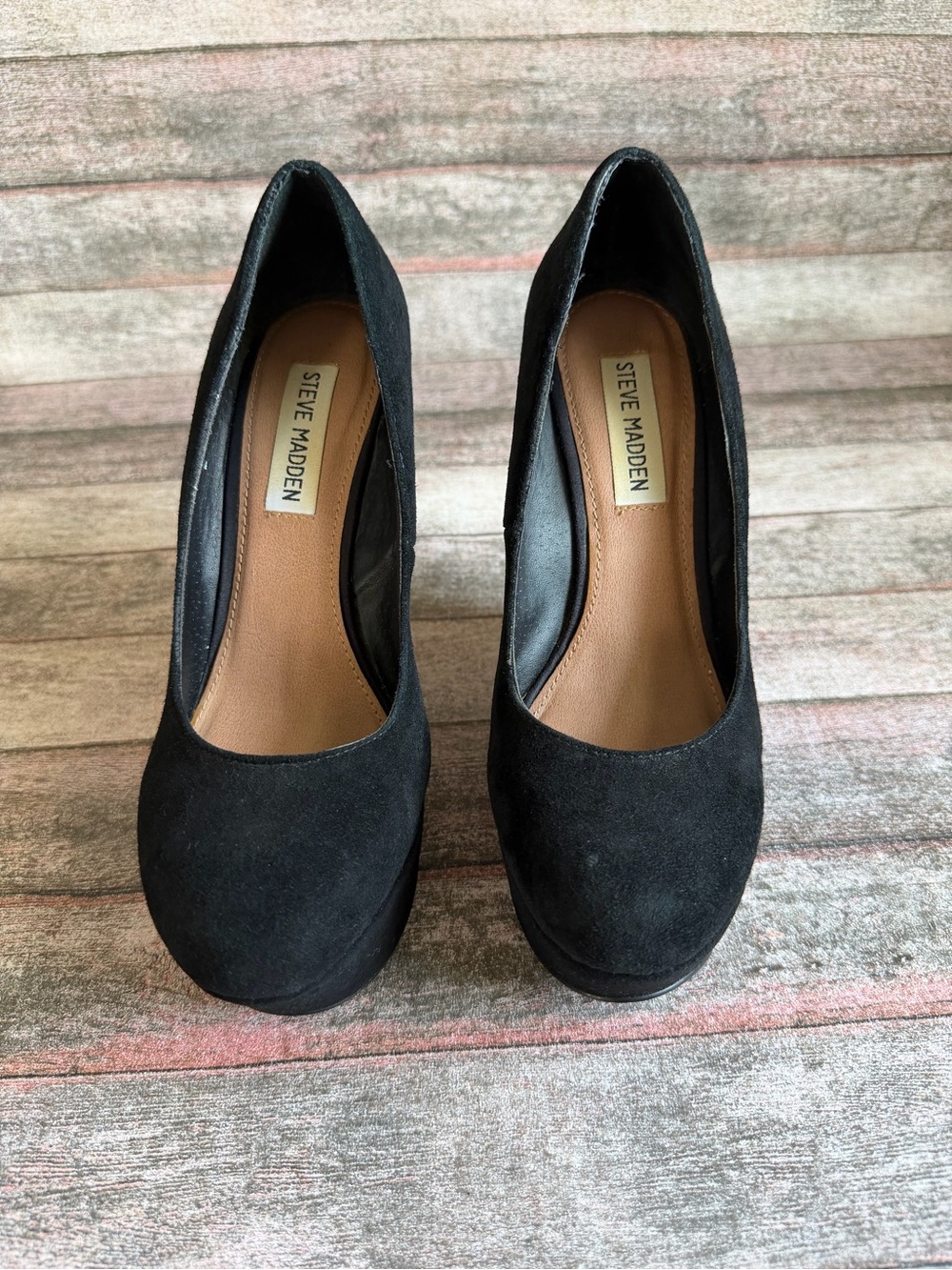 Steve Madden Black Suede Platform Wedge Pumps - Picture 3 of 10